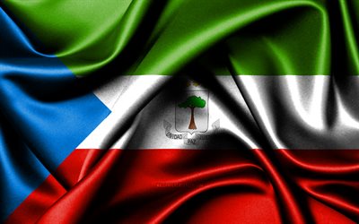 bandiera della guinea equatoriale, 4k, paesi africani, bandiere di tessuto, giorno della guinea equatoriale, bandiere di seta ondulata, africa, simboli nazionali della guinea equatoriale, guinea equatoriale