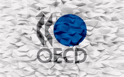 Flag of OECD, 4k, Organization for Economic Co-operation and Development, 3d polygon background, OECD flag, 3d polygon texture, 3d OECD flag, International organizations symbols, 3d art, OECD