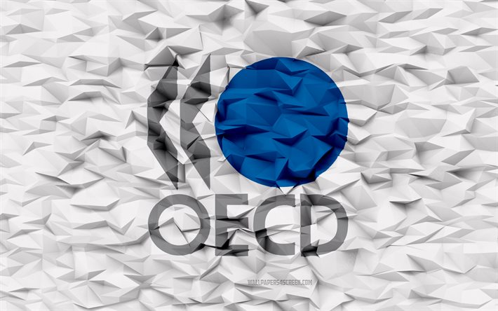 oecd の旗, 4k, 経済協力開発機構, 3 d ポリゴンの背景, oecd フラグ, 3 d ポリゴン テクスチャ, 3 d の oecd フラグ, 国際機関のシンボル, 3d アート, oecd