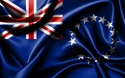 Cook Islands flag, 4K, Oceanian countries, fabric flags, Day of Cook Islands, flag of Cook Islands, wavy silk flags, Oceania, Cook Islands national symbols, Cook Islands