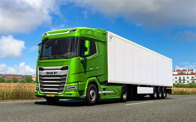 DAF XF, road, 2022 trucks, LKW, cargo transport, Green DAF XF, trucks, 2022 DAF XF, DAF, pictures with DAF