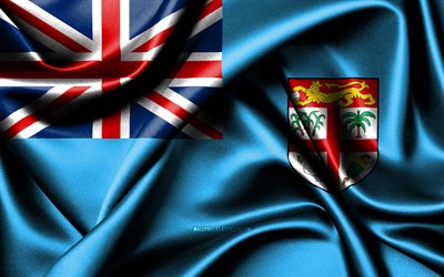 fiji bandeira, 4k, países da oceania, tecido bandeiras, dia de fiji, bandeira de fiji, seda ondulada bandeiras, oceania, fiji símbolos nacionais, fiji