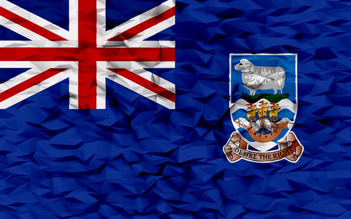 フォークランド諸島の旗, 4k, 3 d ポリゴンの背景, 3 d ポリゴン テクスチャ, フォークランド諸島の日, 3 d のフォークランド諸島の旗, フォークランド諸島の国のシンボル, 3d アート, フォークランド諸島