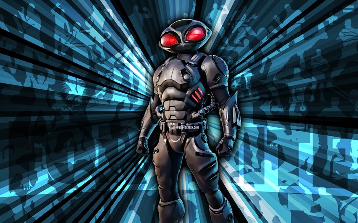 4k, Black Manta Fortnite, blue rays background, Black Manta Skin, abstract art, Fortnite Black Manta Skin, Fortnite characters, Black Manta, Fortnite, creative art