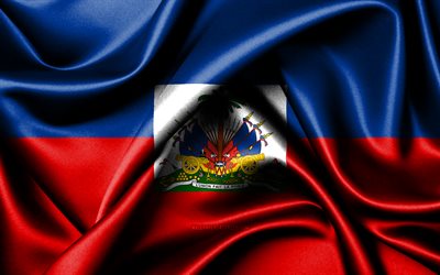 haiti bayrağı, 4k, kuzey amerika ülkeleri, kumaş bayraklar, haiti günü, dalgalı ipek bayraklar, kuzey amerika, haiti ulusal sembolleri, haiti