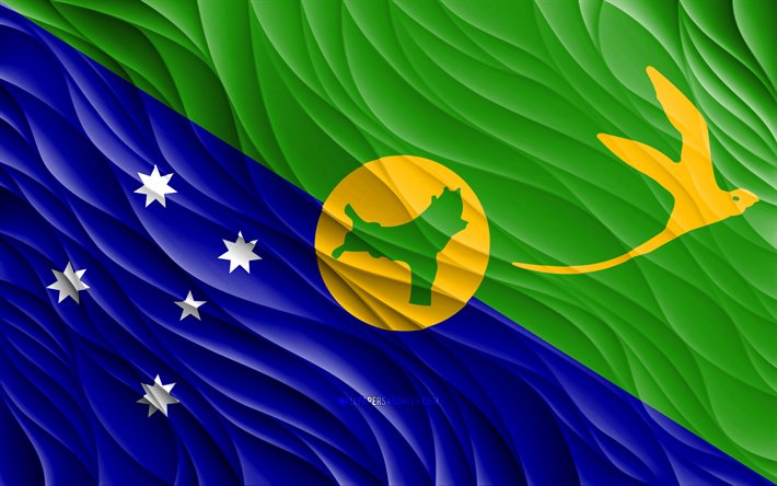 4k, Christmas Island flag, wavy 3D flags, Asian countries, flag of Christmas Island, Day of Christmas Island, 3D waves, Asia, Christmas Island national symbols, Christmas Island