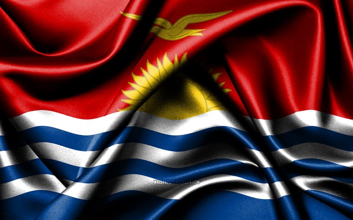 키리바시 국기, 4k, 오세아니아 국가, 패브릭 플래그, 키리바시의 날, 키리바시의 국기, 물결 모양의 실크 깃발, 오세아니아, 키리바시 국가 상징, 키리바시