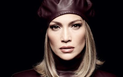 Jennifer Lopez, portrait, american singer, photoshoot, purple leather beret, beautiful eyes, american star, popular singers, JLo, Jennifer Lynn Lopez