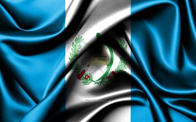 グアテマラの旗, 4k, 北米諸国, 布旗, グアテマラの日, グアテマラの国旗, 波状の絹の旗, 北米, グアテマラの国のシンボル, グアテマラ