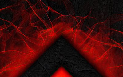 black arrow, 4k, red abstract fire, grunge art, stone textures, creative stone backgrounds, fire flames, grunge backgrounds