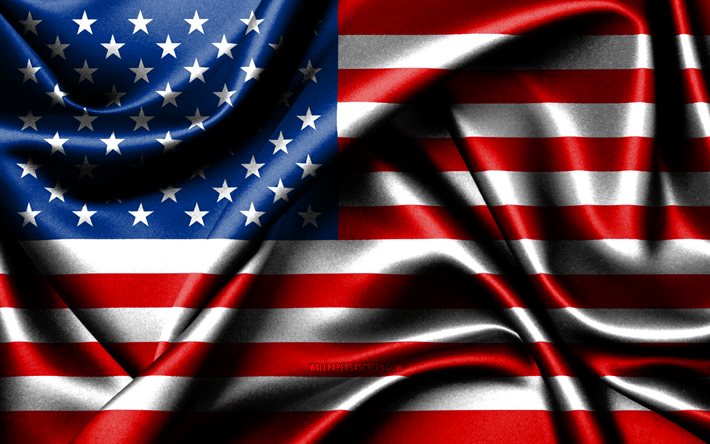 bandeira americana, 4k, países norte-americanos, tecido bandeiras, dia dos eua, bandeira dos eua, américa do norte, bandeira da américa, símbolos nacionais dos eua, eua
