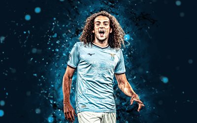 4k, matteo guendouzi, blauer abtourenhintergrund, lazio fc, serie a, französische fußballer, matteo guendouzi 4k, blaue neonlichter, fußball, ss lazio, matteo guendouzi lazio