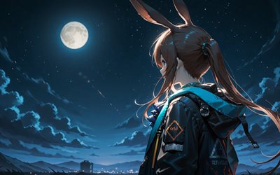 4k, amiya, noite, arknights, vista traseira, mangá, obra de arte, personagens de anime, personagens de arknights, amiya arknights