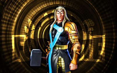 Gold Foil Thor Fortnite, 4k, brown spiral background, Fortnite, creative, Gold Foil Thor Skin, Fortnite Gold Foil Thor Skin, Gold Foil Thor, Fortnite characters