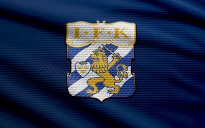 logotipo de tela ifk goteborg, 4k, fondo de tela azul, allsvenskan, bokeh, fútbol, logotipo ifk goteborg, fútbol americano, ifk goteborg emblem, suecia, si elfsborg, club de fútbol sueco, goteborg fc