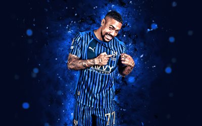 4k, Malcom, blue abstract background, Al Hilal, Saudi Professional League, Brazilian footballers, Malcom 4k, blue neon lights, football, soccer, Al-Hilal SFC, Al Hilal Saudi Club, Al Hilal SFC, Malcom Al Hilal