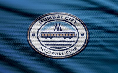 logotipo de tela de mumbai city fc, 4k, fondo de tela azul, isl, bokeh, fútbol, logotipo de mumbai city fc, fútbol americano, mumbai city fc emblem, mumbai city fc, club de fútbol indio, ciudad de mumbai