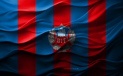 4k, helsingborgs si logo, fond 3d rouge bleu, supettan, helsingborgs si emblème, équipe de football suédoise, helsingborgs si drapeau, texture 3d, suède, helsingborgs si, football, helsingborgs