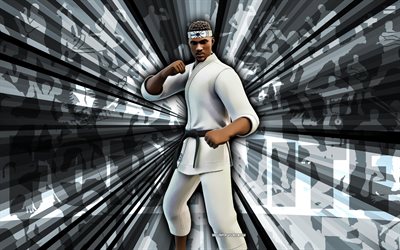 4k, defensor del dojo, fondo de rayos blancos, piel de defensor de dojo, defensor del dojo fortnite, arte abstracto, piel de defensor de fortnite dojo, personajes de fortnite, fortnita, arte creativo