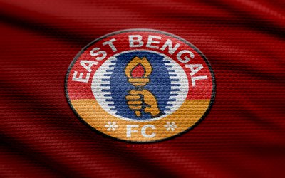 East Bengal FC fabric logo, 4k, red fabric background, ISL, bokeh, soccer, East Bengal FC logo, football, East Bengal FC emblem, East Bengal FC, Indian football club, East Bengal