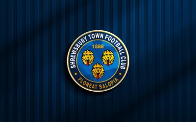 4k, shrewsbury town fc fc 3d logo, ligue deux, fond 3d bleu, football, emblem de shrewsbury town fc, logo fc de shrewsbury town, shrewsbury town fc, club de football anglais, ville de shrewsbury
