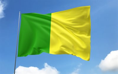 bandiera leitrim su bandiera, 4k, contee irlandesi, cielo blu, bandiera di leitrim, bandiere di raso ondulato, bandiera leitrim, contee dell'irlanda, plola con bandiere, giorno di leitrim, irlanda, leitrim