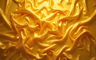 textura de seda dorada, 4k, textura de tela dorada, textura de olas de seda dorada, fondo de tela de ondas doradas, textura de tela