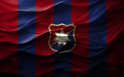 4k, orgryte est le logo, fond 3d rouge bleu, supettan, orgryte est emblème, équipe de football suédoise, orgryte est un drapeau, texture 3d, suède, orgryte est, football, orgryte