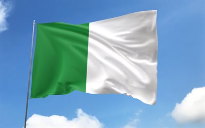 bayrak direğinde limerick bayrağı, 4k, irlanda ilçeleri, mavi gökyüzü, limerick bayrağı, dalgalı saten bayraklar, bayraklı bayrak direği, limerick günü, irlanda, limerick