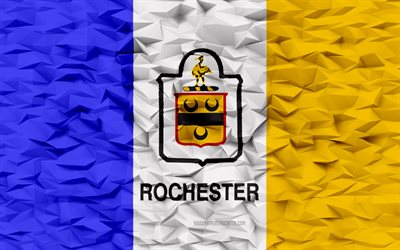 rochester bayrağı, new york, 4k, amerikan şehirleri, 3d çokgen arka plan, 3d çokgen doku, rochester günü, 3d rochester bayrağı, amerikan ulusal sembolleri, 3d sanat, rochester, abd