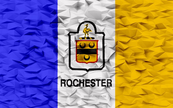 Flag of Rochester, New York, 4k, American cities, 3d polygon background, Rochester flag, 3d polygon texture, Day of Rochester, 3d Rochester flag, American national symbols, 3d art, Rochester, USA