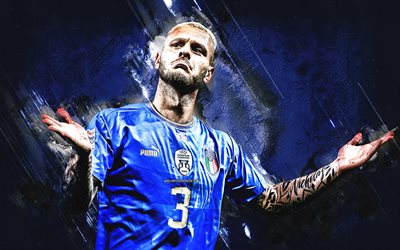 Federico Dimarco, Italy national football team, portrait, UEFA Nations League, italian football player, blue stone background, Italy, football