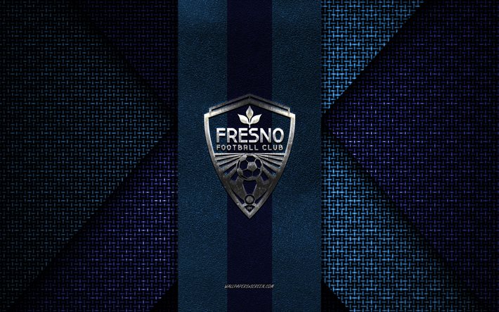 Fresno FC, United Soccer League, blue knitted texture, USL, Fresno FC logo, American soccer club, Fresno FC emblem, football, soccer, Fresno, USA