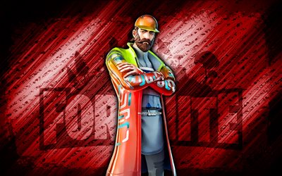 Synth Fortnite, 4k, red diagonal background, grunge art, Fortnite, artwork, Synth Skin, Fortnite characters, Synth, Fortnite Synth Skin