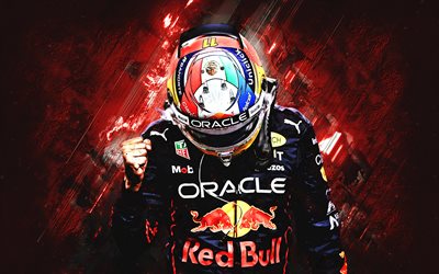 Sergio Perez, Mexican racing driver, Red Bull Racing, RBR, Formula 1, Red Bull, orange stone background, F1, Perez Red Bull