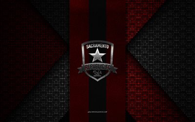 Sacramento Republic FC, United Soccer League, red black knitted texture, USL, Sacramento Republic FC logo, American soccer club, Sacramento Republic FC emblem, football, soccer, Sacramento, USA