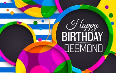 desmond happy birthday, 4k, abstrakti 3d-taide, desmondin nimi, siniset viivat, desmond birthday, 3d ilmapallot, suosittuja amerikkalaisia ​​miesten nimiä, happy birthday desmond, kuva desmond-nimellä, desmond