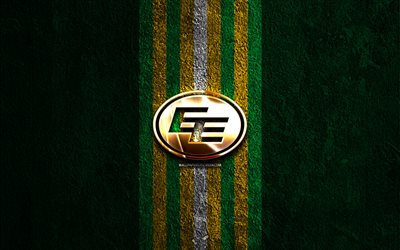 edmonton eskimos logo dorato, 4k, sfondo di pietra verde, cfl, squadra di calcio canadese, logo edmonton eskimos, football canadese, edmonton eskimos