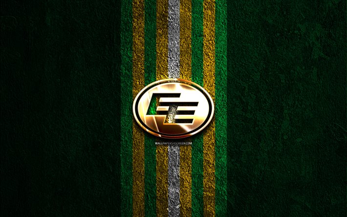 Edmonton Eskimos golden logo, 4k, green stone background, CFL, canadian football team, Edmonton Eskimos logo, canadian football, Edmonton Eskimos