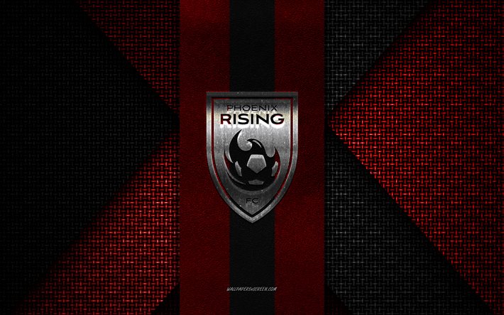 phoenix rising fc, united soccer league, textura tejida negra roja, usl, logotipo de phoenix rising fc, club de fútbol estadounidense, emblema de phoenix rising fc, fútbol, ​​fútbol, ​​arizona, ee uu