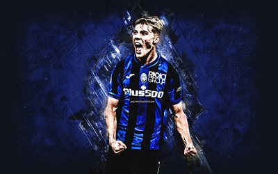 Rasmus Hojlund, Atalanta, Danish footballer, blue stone background, Serie A, Italy, football