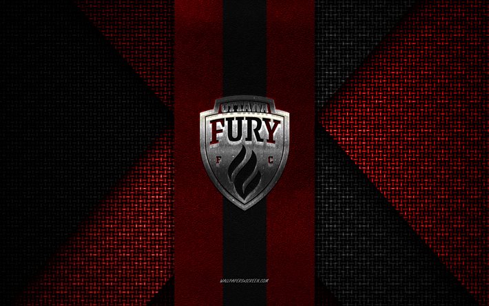 Ottawa Fury FC, United Soccer League, black red knitted texture, USL, Ottawa Fury FC logo, Canadian soccer club, Ottawa Fury FC emblem, football, soccer, Canada, USA