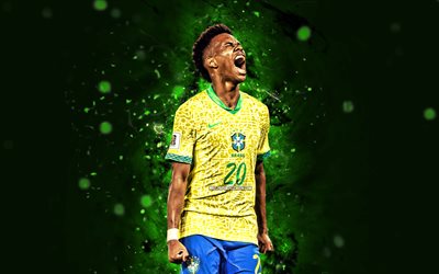 4k, estevao, مرح, خلفية تجريدية خضراء, فريق كرة القدم الوطني البرازيلي, conmebol, لاعبي كرة القدم البرازيلي, أضواء النيون الخضراء, estevao 4k, كرة القدم, الفرق الوطنية, أمريكا الجنوبية, estevao willian, estevao brazil team