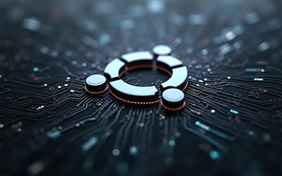 logo 3d ubuntu silver, 4k, linux, fond hi tech gris, logo ubuntu, emblème d'ubuntu, signe ubuntu, art technologique, ubuntu