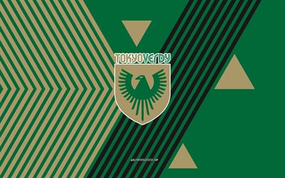 logotipo de tokio verdy, 4k, equipo de fútbol japonés, fondo de líneas verdes, tokio verdy, liga j1, japón, arte de línea, tokyo verdy emblema, fútbol americano