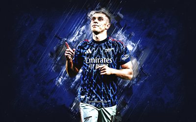 leandro trossard, arsenal fc, calciatore belga, sfondo di pietra blu, celebrazione degli obiettivi, grunge art, premier league, arsenale, inghilterra, calcio, arsenale di leandro trossard