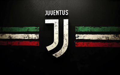 logo juventus fc, sfondo di pietra nera, juve emblem, logo juve, bandiera italiana, logo juventus, serie a, italia, calcio, grunge art, juventus fc