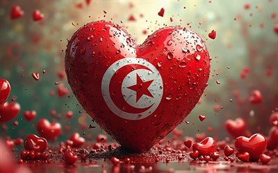 4k, amo túnez, bokeh, antecedentes 3d, creativo, día de túnez, bandera de túnez, corazón con bandera tunecina, corazones 3d, bandera tunecina, túnez, arte 3d, amor por túnez