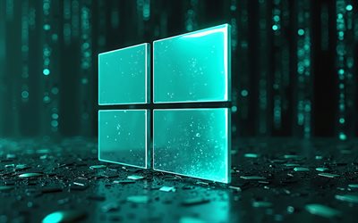 windows 10 türkis  glitzer  logo, 4k, kunstwerk, turquoise  matrixhintergrund, os  marken, windows 10 neon  logo, kreativ, bokeh, windows 10 logo, marken, windows 10