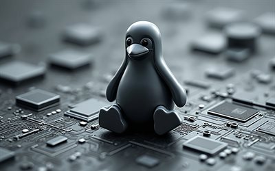 linux 3d grey logo, 4k, linux  logo, linux penguin, graues motherboard, linux  emblem, hintergrund für graue technologie, linux, 3d linux  logo, 3d linux penguin  logo